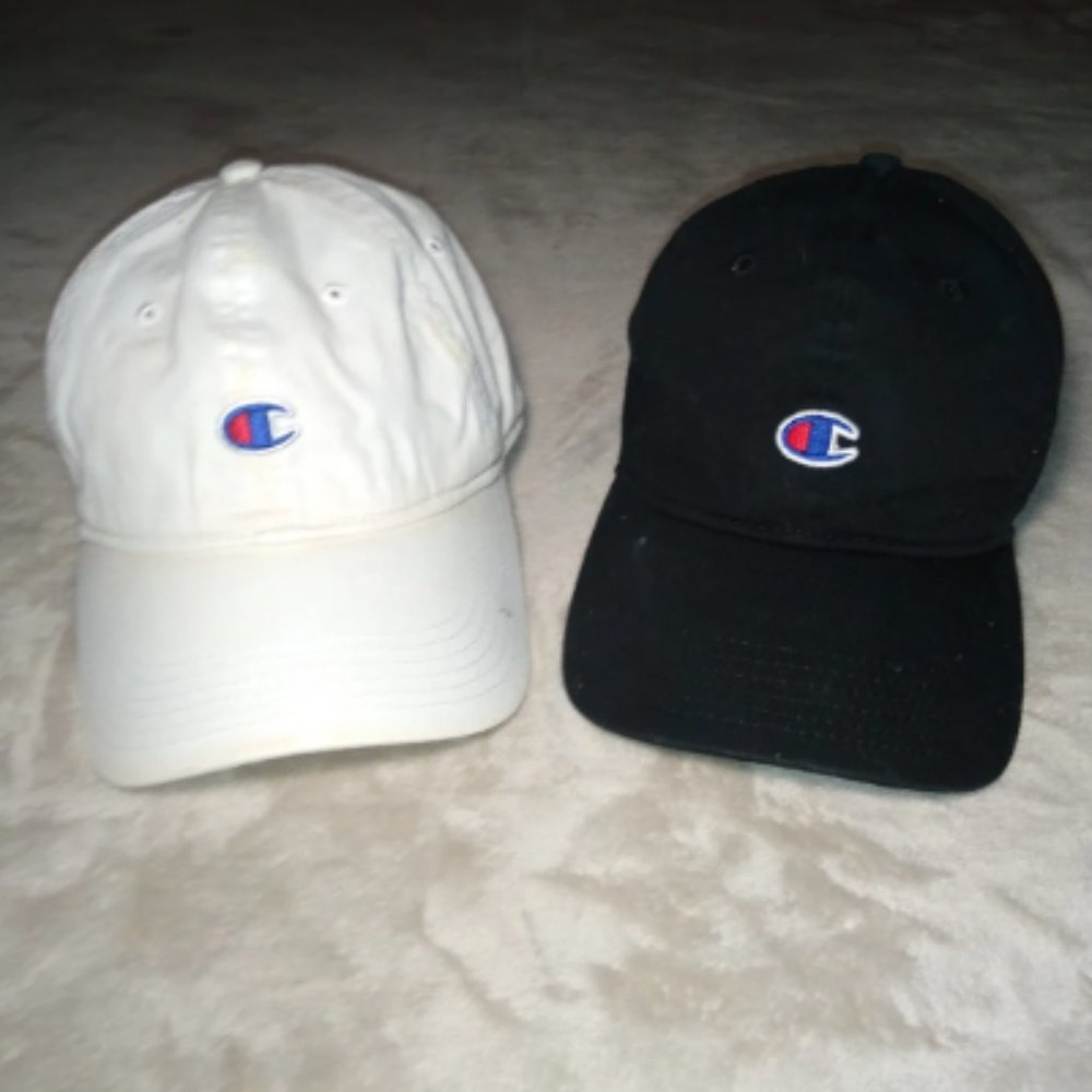 Champion Athletic Hat - Bundle of 2 - White & Black Adjustable Caps
